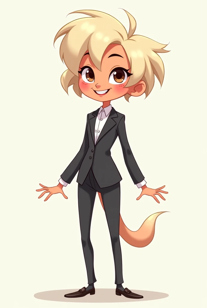 Create a full body cartoon character with multiple sides, formal clothing, light hair 