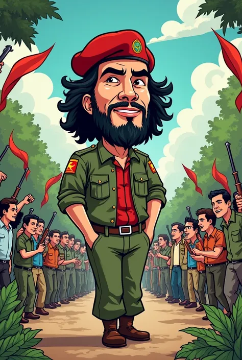 A funny cartoon about the life of Che Guevara with several images 