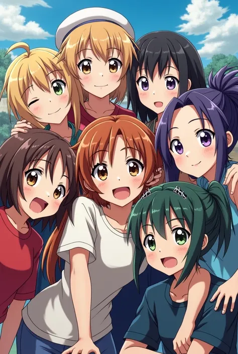 Could you create me a shared image for 6 anime style friends of exactly 6, just 6, not one more, not one less? 