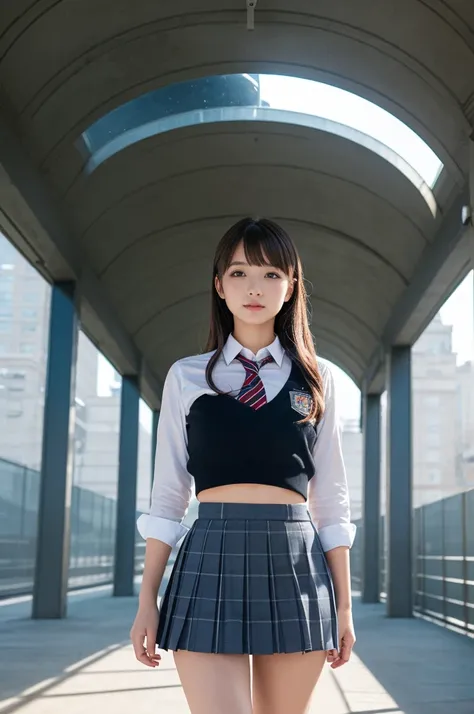 ((8k)), ((Natural Light)), ((High definition)), ((Best Quality)), ((Realistic)), ((beautiful girl)), ((School building in a futuristic city)), ((mini skirt)), ((School Idol)), (()), (()), (()), (()), (()), (())