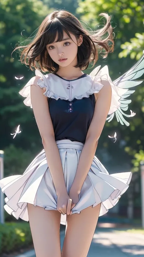 (((Innocent and cute junior high school student))), (A strong wind makes her skirt flutter:1.4), ((I can see your underwear:1.3)), Beautiful bob cut, Immersion, Beautiful Eyes, Ultra-high resolution, ((Thin thighs, Inner thigh)), Slender body line, ((Tight...