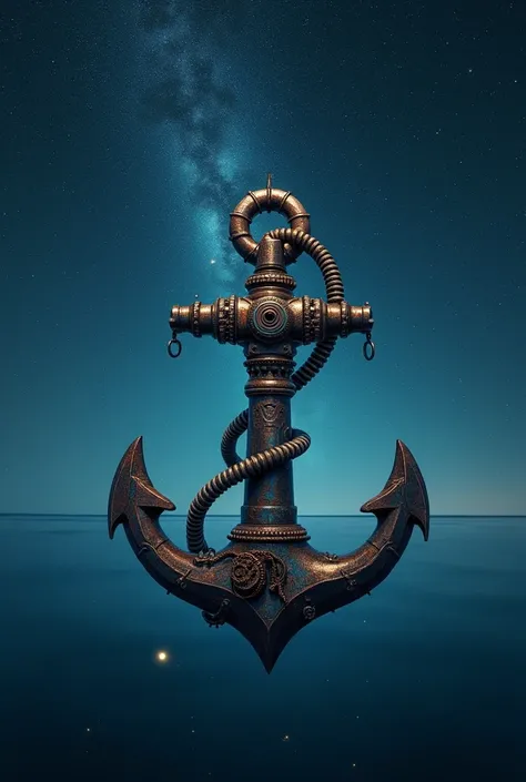 A Steam punk anchor in The ocean in star night 