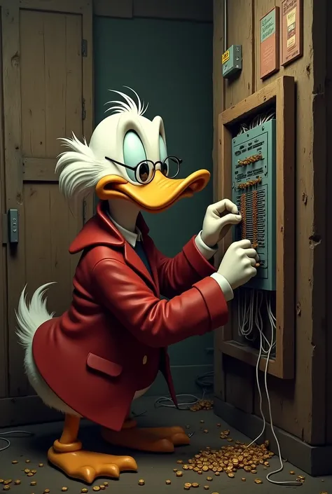 Uncle Scrooge Duck installing electrical panel 