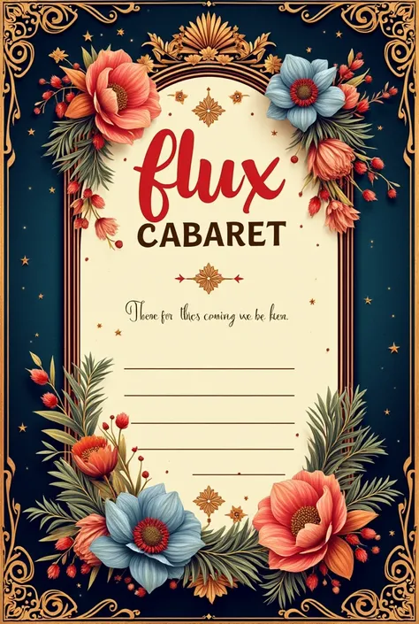 a written gift certificate "happy birthday to flux cabaret"