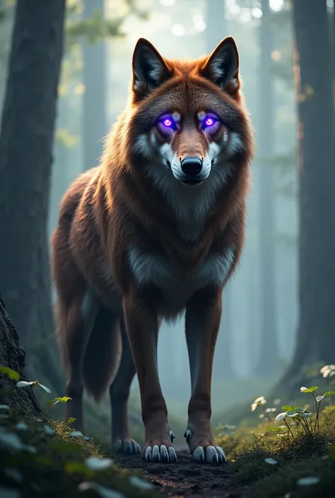 Brown wolf with purple eyes 