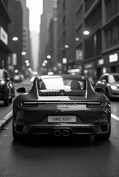 a photo of a porsche 911 with a street and the porsche in the background must be black and white and be 4k.