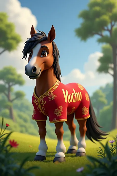 create a photo of mulan&#39;s muchu with the shirt written as a print on the shirt 1B