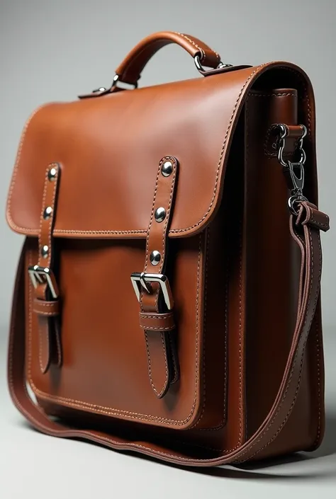 only men&#39;s messenger bag , brown leather , silver details and ornaments 