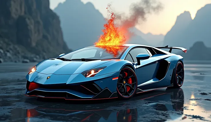 There should be a very beautiful model Lamborghini car and there should be the fire logo of Bablu Naam on top of the car and Lord Shivas name should be there in its background.