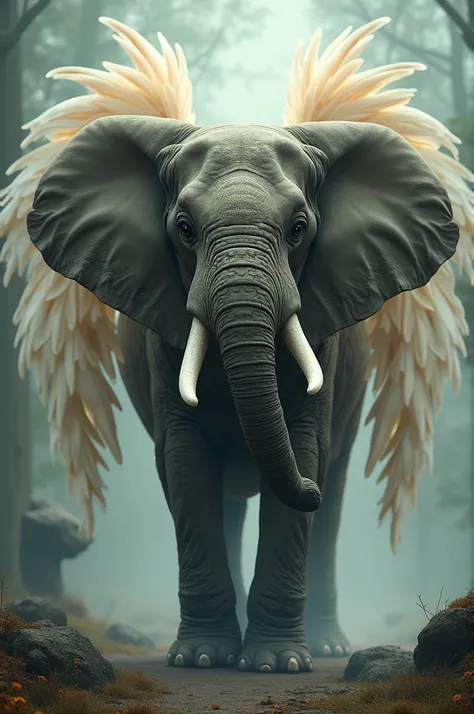 A wise elephant with large, owl-like eyes and wings.