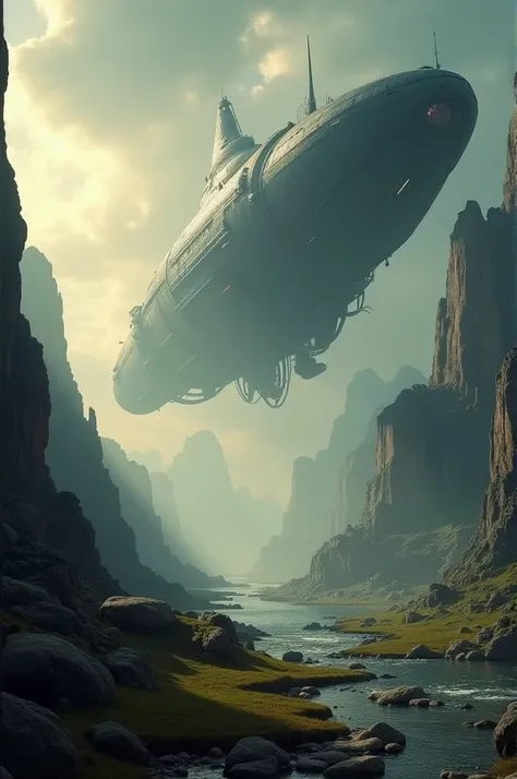 Large sized alien ship approaches the land mass