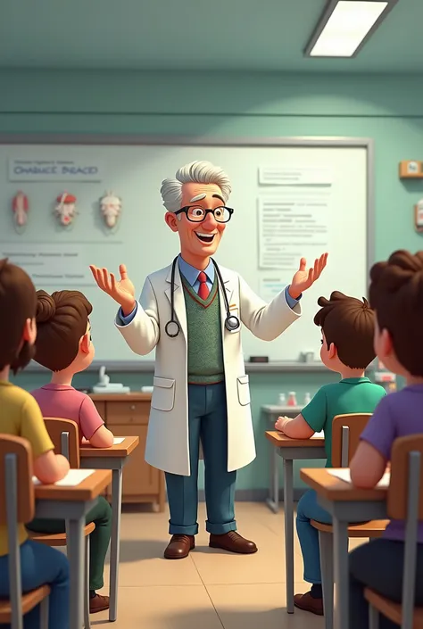 Disney avatar of a medical professor in the classroom teaching students