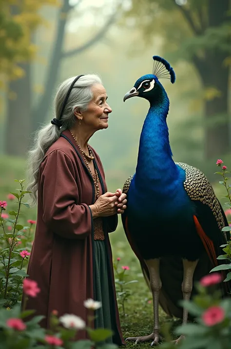 The peacock also stayed with the old lady 