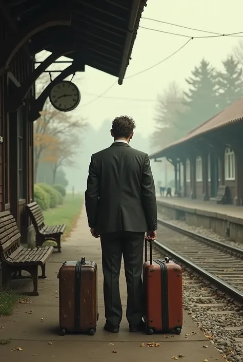 At the station in the village a man with his suitcases waits for his beloved, but she left with another 