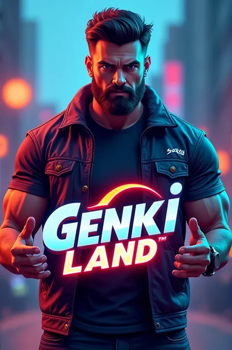 I made a corporate brand logo for Genki Land, and made it look like it was being sold by a macho guy. I used cool, slightly bright colors.