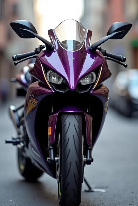 Make me a 2024 Kawasaki Ninja300 in dark purple with gold details on the letters 