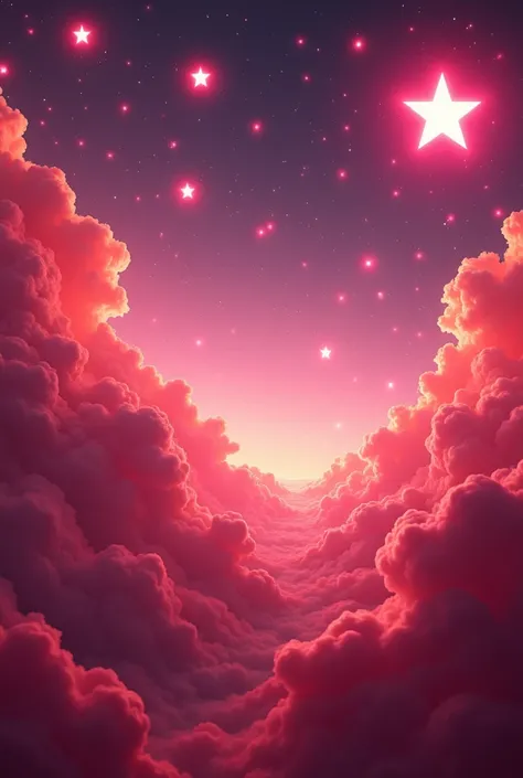 Red clouds and big pink stars