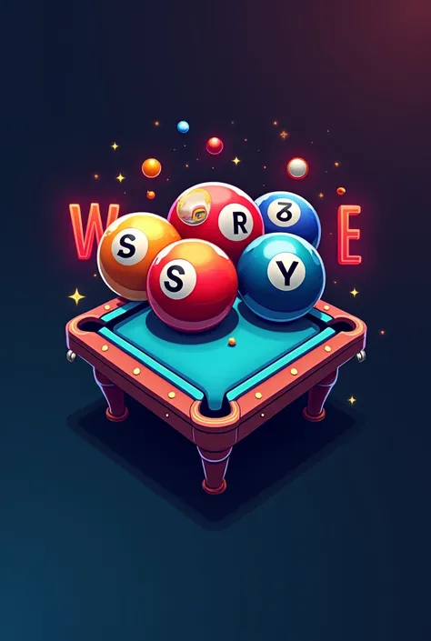 An eye-catching logo for pool table rentals, with the image of the balls and very striking that it also includes the slot machines, with the initials W and E