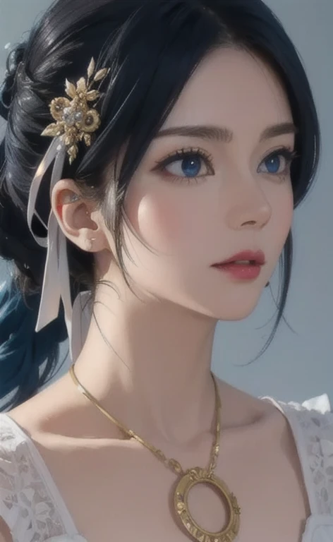 (masterpiece:1.4, Best Quality), (intricate details), unity 8k wallpaper, Very detailed, beautifully、Midea, Perfect lighting, (One person), (Blue Hair, blue eye, Medium Chest),, Dynamic pose, Dynamic Angle,  lipstick, slim, slim body, Medium Chest, , Detai...