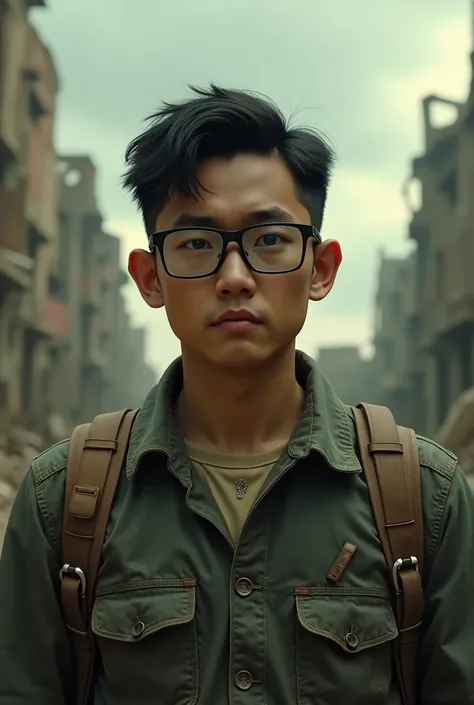 Young Asian man wearing glasses in the Fallout game.