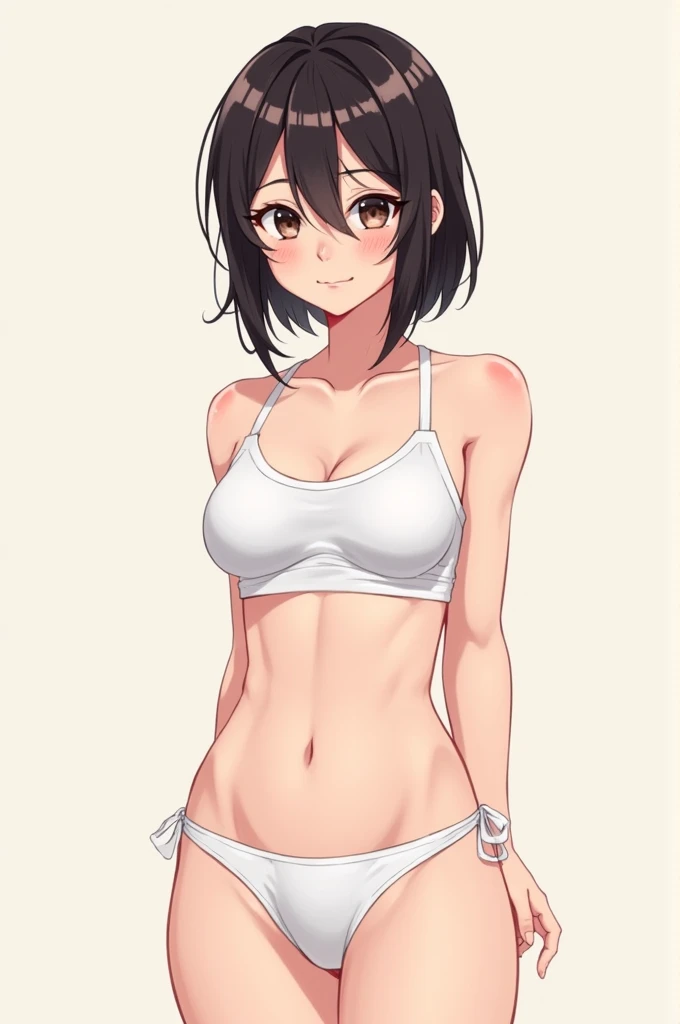 Anime, Boy, trap, otoko no ko, , flat chest, penis (white training bra and white girl panties), amrpits