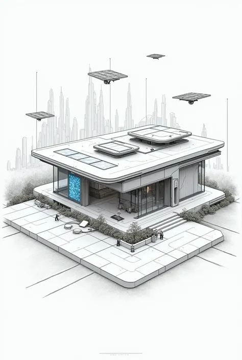 2D house with technology in drawing version 