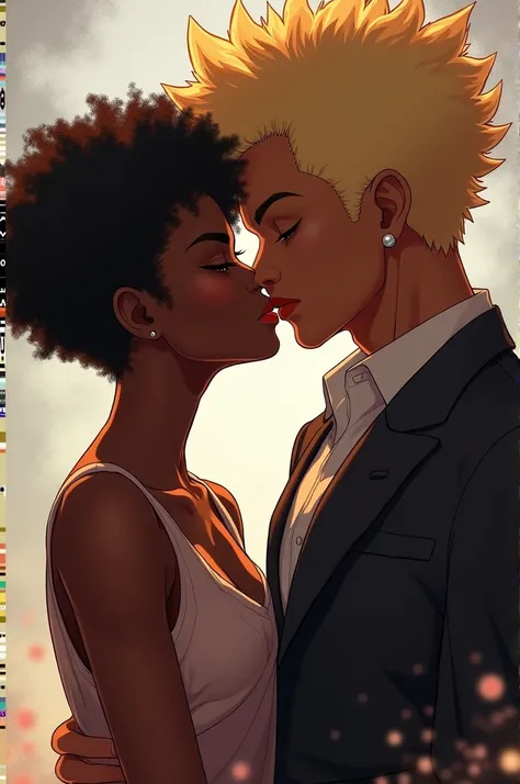 Bakugou kissing a black girl with very short afro hair