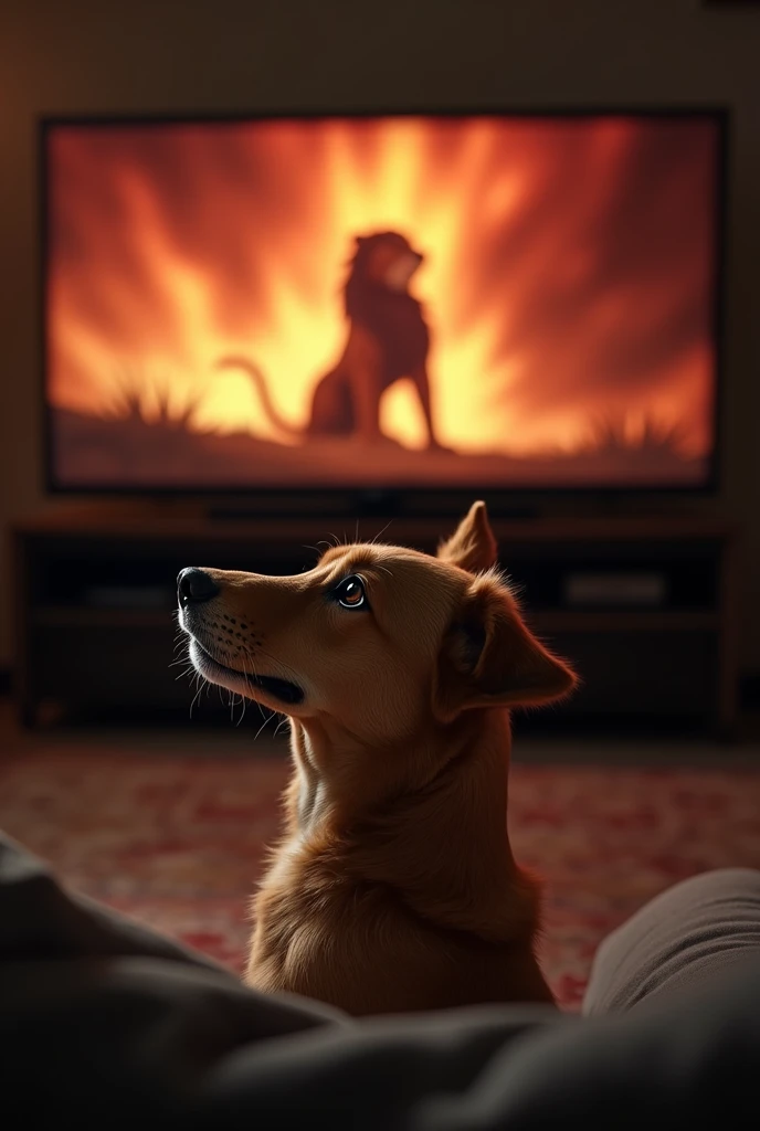 Dog watching lion king in mufasa&#39;s death scene