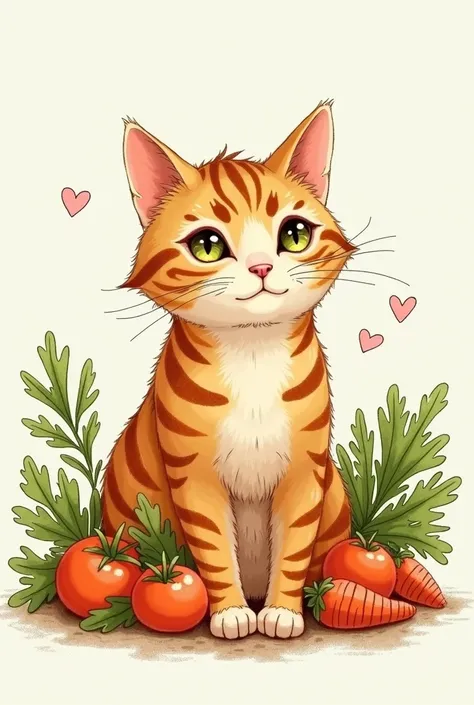 A unique cat with a rusty pattern　Vegetables simple gentle handwritten style