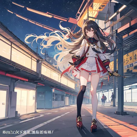 Long-haired anime girl walking on the train platform, Fleet Collection Style, Electromagnetic gun, The Golden Fleet, Kantai Collection Arcade, captain, Shinkai Makoto风格, Cute girl anime visual, Shinkai Makoto的艺术风格, Beautiful anime high school girl, Anime s...