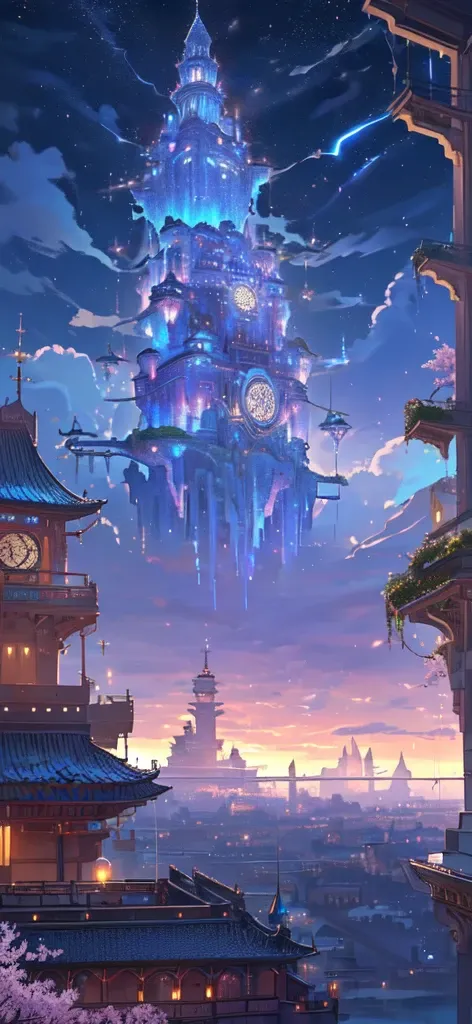 There is a big building with a clock in front of it., Palace Background, Anime Scenery 、 Complex and gorgeous anime CGI style, Gaslight Fantasy Capital City, Milky White Palace,
Thundering Darkness、Darkness、A ray of light shines through the rain clouds、伝統的...