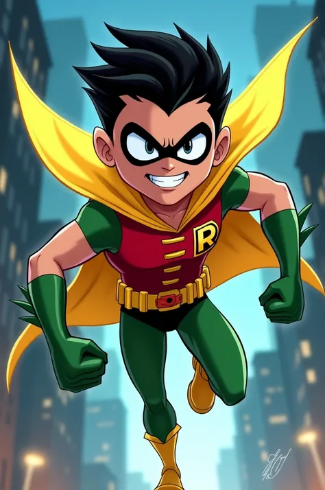 Cartoon Robin with Teen Titans suit 