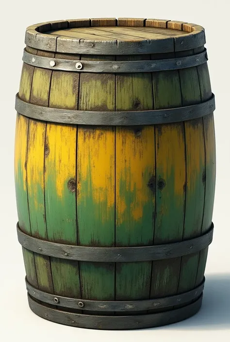 Create an image of a barrel that stores oil with green and yellow colors 