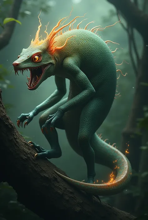 Create a big, scary animal that looks like a ferret and a chameleon with superpowers