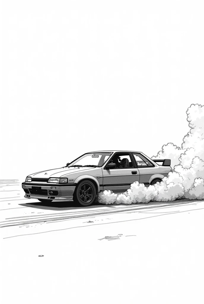 Generate a hand drawn Initial D style drifting Nissan Sentra that is black and white