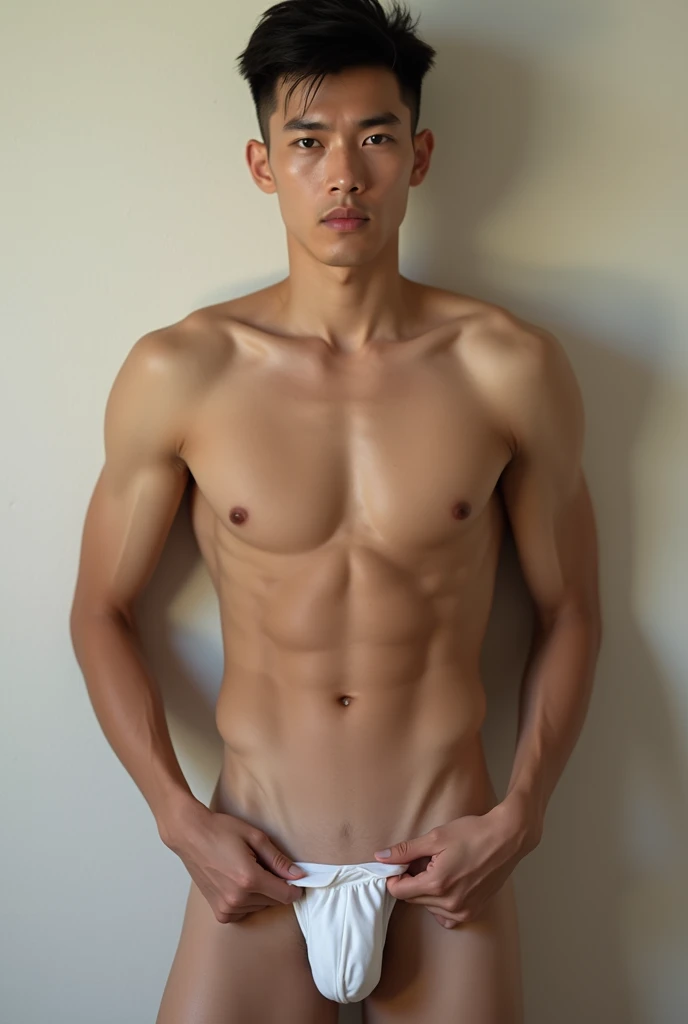 Handsome guy asian naked spreading legs with penis