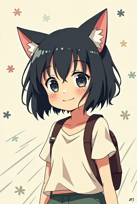 LINE Stamps　2D Anime Characters　Black Hair　Cat ears　girl　Have a nice trip!　Above the waist