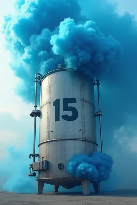 giant blue pressure cooker with number 15 coming out with a lot of blue smoke