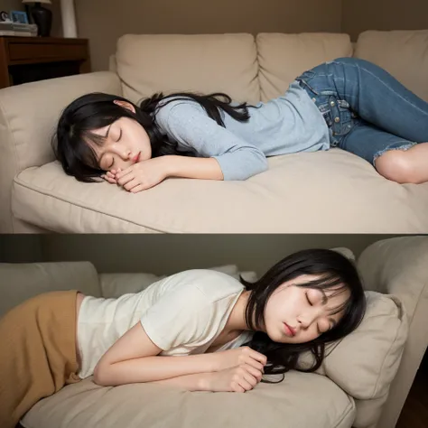 I came home tired、The girl fell asleep on the sofa