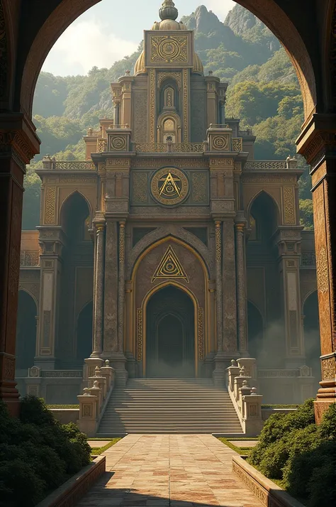 Solomon&#39;s Temple with Masonic symbols 