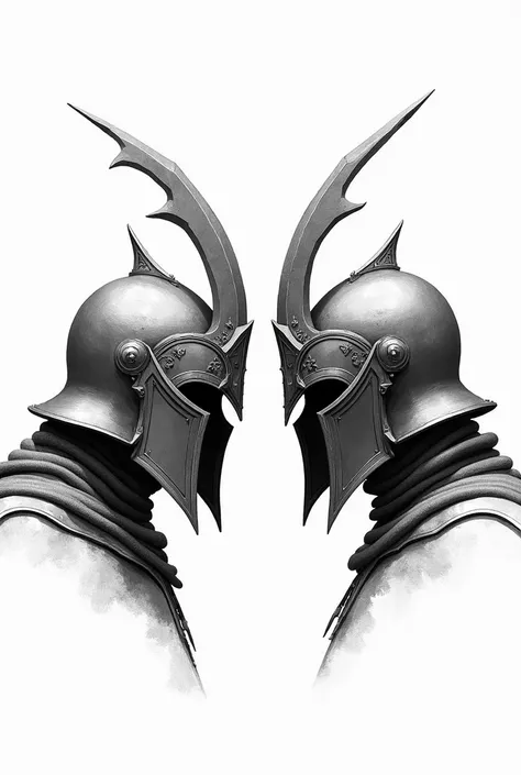 Black and white drawings of twin armor helmet 