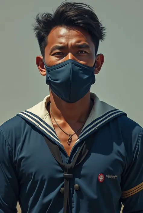 1 man, wearing a sailor uniform, wearing a mask, Indonesian face