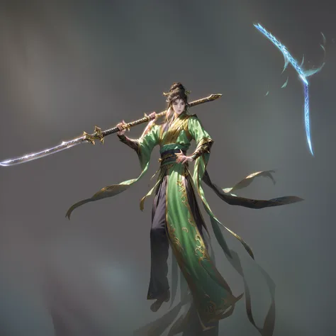 a close up of a person holding a sword and a sword, highly detailed character, inspired by Hu Zaobin, male character, full body wuxia, t-pose of male magic wizard, game character, rpg character, character posing for concept art, angry character wielding a ...