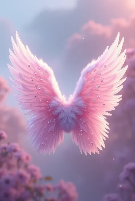 A very realistic album cover with the name cotton wings and the pink and purple color concept and with cute details and diamonds 