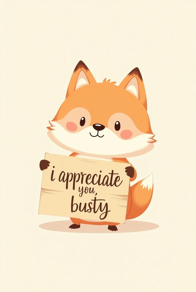 A simple little drawing, small but cute chibi style of a simple cartoon fox like Theodore from Alvin and the Chipmunks with a sign that says "I appreciate you, busty" in Spanish with nice typography. 