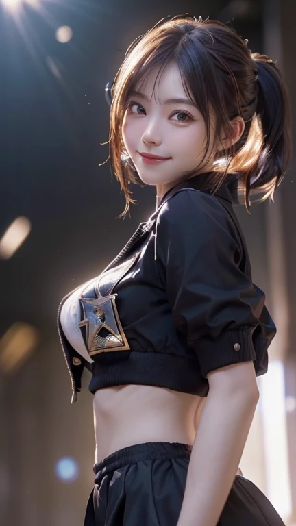 (Best Quality,masterpiece:1.3,Ultra-high resolution),(Very detailed,Caustics,8k),(Realistic:1.4,RAW shooting),1 girl,(Smiling and looking down at the camera),(Front shot:1.1),(Look forward),1,cute,Japanese,Black short ponytail,uniform,glamorous,(Big Boobs)...