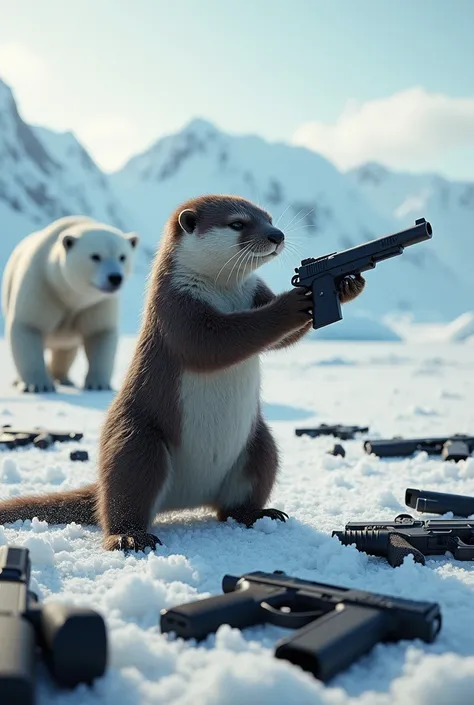 Make me an otter with guns killing a polar bear More guns 