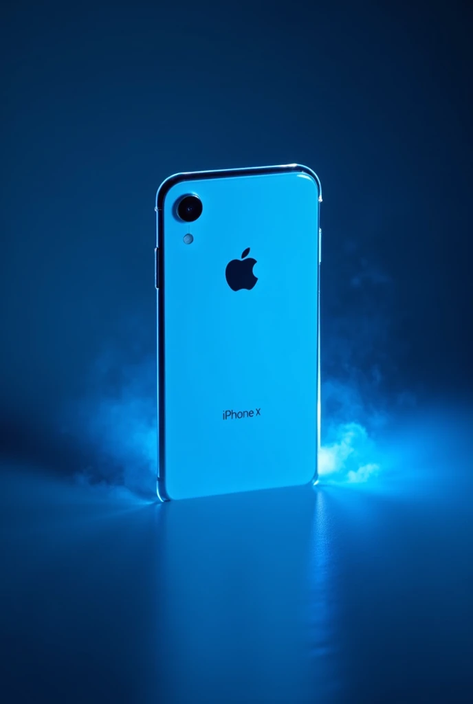 Iphone xr white colour phone  on darkroom with neon blue light