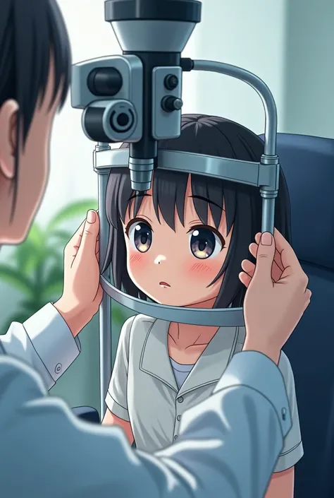 A Japanese girl around  having her eyesight examined