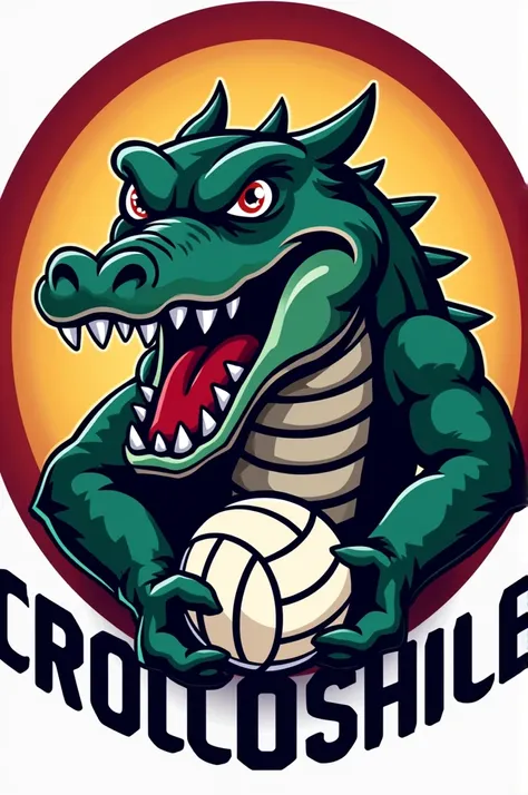 Create a logo for my volleyball team and have it represented by a crocodile, that is placed in a circle and below it has the letters CROCODILE